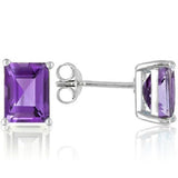 1.14 CT AMETHYST 0.925 STERLING SILVER W/ PLATINUM EARRINGS 4 x 6
