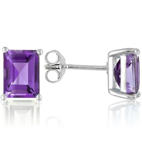 1.14 CT AMETHYST 0.925 STERLING SILVER W/ PLATINUM EARRINGS 4 x 6