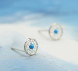 STERLING SILVER 8 mm Dream  Catcher Stud Earrings with Turquoise Stone