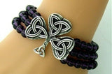 The "Flow of Life" Celtic Knot Shamrock Stretch Bracelet  Purple Glass Beads