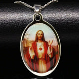 Stainless Steel Sacred Heart of Jesus Pendant and 20 in Chain