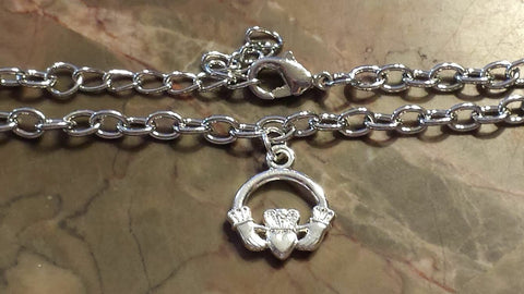 Silver plated Claddagh  Double-Sided Charm Bracelet 18cm + 4 cm length