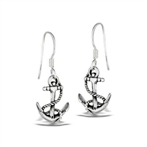 Sterling Silver Anchor And Line Dangle Earring