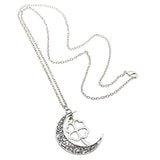 Celtic Crescent Moon with Clover Necklace with chain