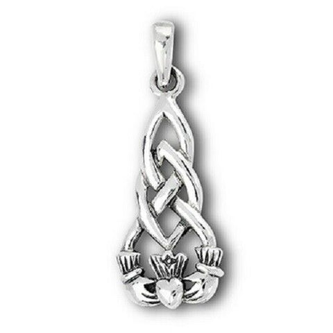 Sterling Silver Celtic Claddagh Pendant with Celtic Knots no chain
