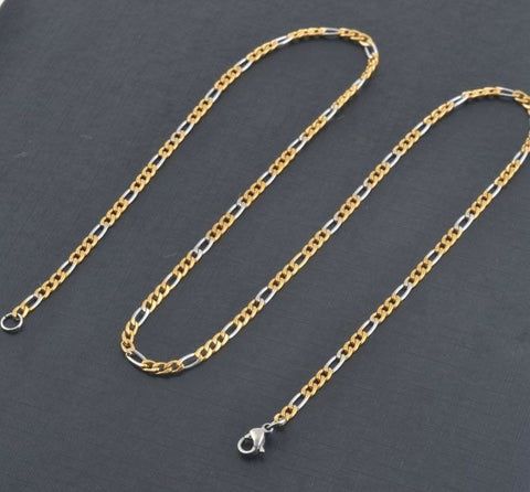 STAINLESS STEEL Gold and Silver Tone FIGARO CHAIN 16 in long 3mm wide