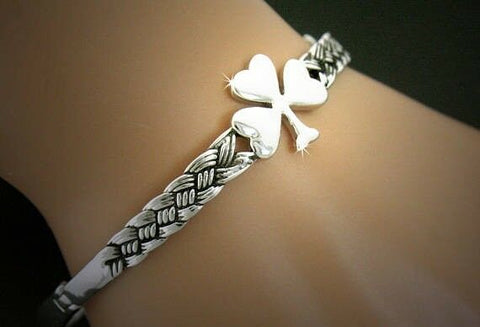 Faith abounds," Shamrock Celtic knot bangle Bracelet