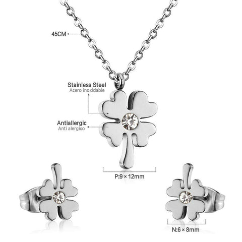 Celtic Stainless Steel Shamrock Necklace and Earrings Set with 45 cm chain