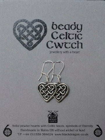 Welsh Pewter  hearts with Celtic Knots and Sterling Silver Earwires