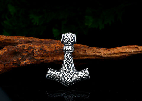 316L STAINLESS STEEL WOLF CELTIC THOR HAMMER PENDANT with 24 in 3mm chain