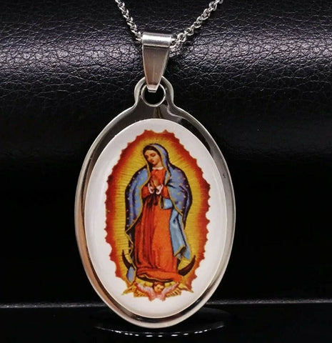 Stainless Steel Our lady of Guadalupe Pendant and 20 in Chain