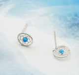 STERLING SILVER 8 mm Dream  Catcher Stud Earrings with Turquoise Stone