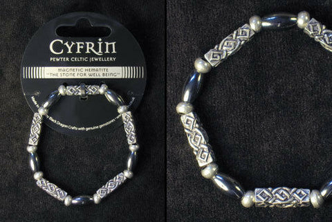 Welsh Celtic Pewter Magnetic Hematite Stretch Bracelet