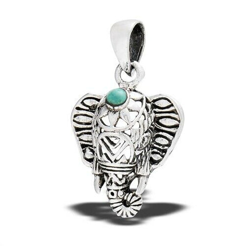 Sterling Silver Filigree Elephant With Synthetic Turquoise Pendant no chain