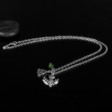Celtic  Scottish Thistle, Triquetra, Green Crystal Necklace with 20 inch chain