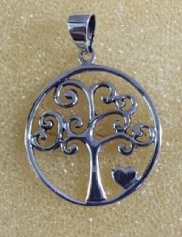 STERLING SILVER SWIRLED TREE OF LIFE PENDANT WITH HEART