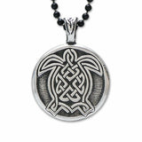 Celtic Turtle Pendant with black 24 inch steel chain mae in USA