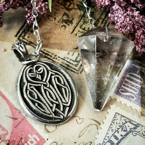 Celtic Pewter Owl Pendulum - Smoky Quartz made in USA
