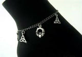 Pewter Celtic Claddagh and Trinity Anklet with Magnetic Clasp 9 In with 2 in ext