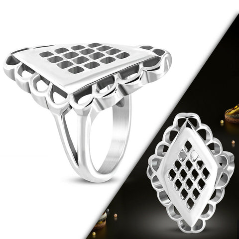 Stainless Steel Cut-out Diamond-Shape Cocktail Ring