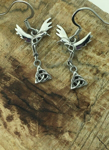 316L Celtic Articulated Trinity Knot Hummingbird Earrings