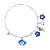 Stainless Steel Silver Tone Blue Enamel Evil Eye  Angel Wing Expandable Bangle