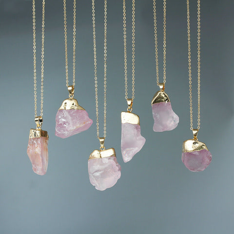 Alloy Rose Gold Plated Rose Quartz Pendant with 20.5 in chain + 3. 5 in extender