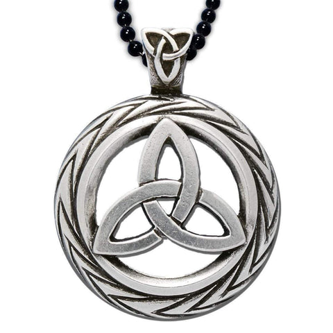 Celtic Trinity Pendant with black 24 inch steel chain made in USA