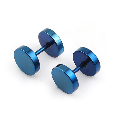 316 Stainless Steel Double Sided Ear Post Stud Earrings Deep Blue Round 8mm