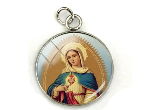 Stainless Steel Immaculate Heart of Mary Pendant 20mm Round