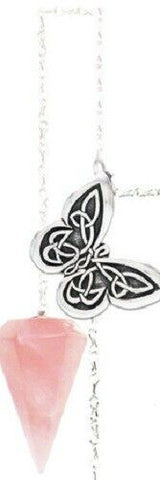 Celtic Pewter Butterfly Pendulum - Rose Quartz made in USA