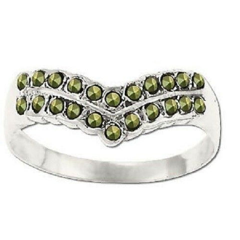Sterling Silver Genuine 22 Marcasite V-Shape Ring Size 9