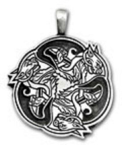 Irish Pewter Three Celtic Dogs Pendant with Full Length Adjustable Black Cord