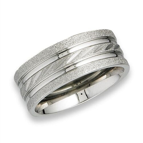 STAINLESS STEEL DIAMOND BLAST DIAMOND CUT BAND RING