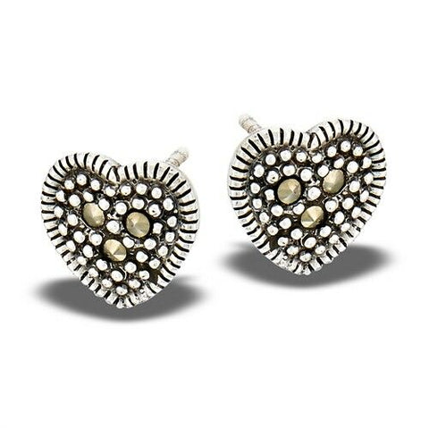 STERLING SILVER HEART MARCASITE STUD EARRINGS