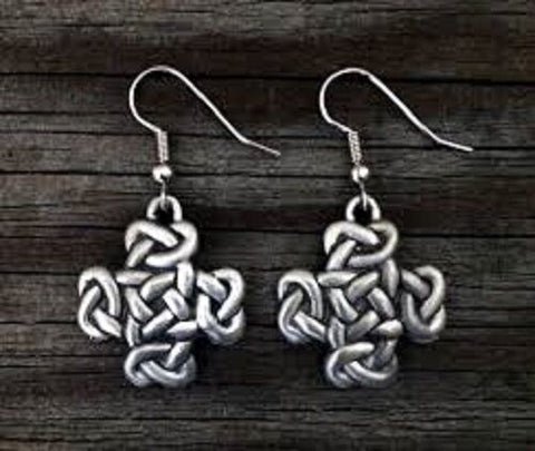 Celtic Knot Cross Pewter Earrings