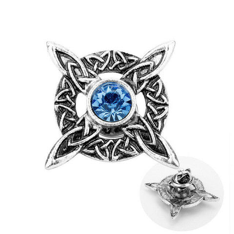 Celtic Knot Cross pin with blue stone