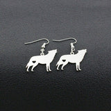 Stainless Steel Wolf Silhouette Earrings Silver Tone Wolf Animal Heart Earrings