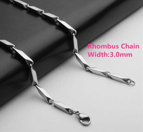 Stainless Steel 27.5 in 3mm Rhombus Chain with lobster clasp
