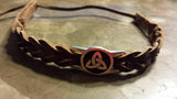 Irish Pewter Brown Leather Woven Adustable Bracelet