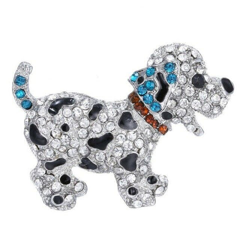 Silver Plated Blue Rhinestone Dog Brooch/ Pin