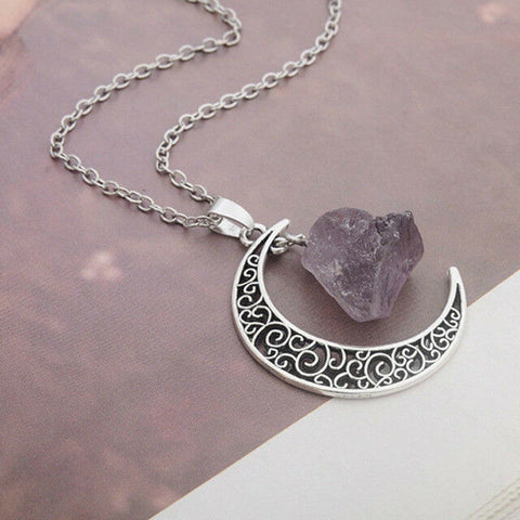 One Celtic Crescent Moon with genuine rough amethyst and 50 cm