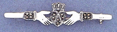 STERLING SILVER MARCASITE CLADDAGH BROOCH