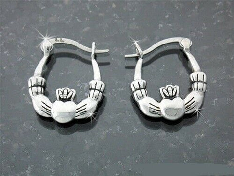 Classical Medium Double Sided Stainless Steel Claddagh Hoop Earrings