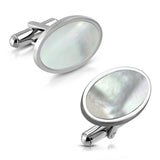 Stainless Steel Shell Inlay Oval Cufflinks (Pair)