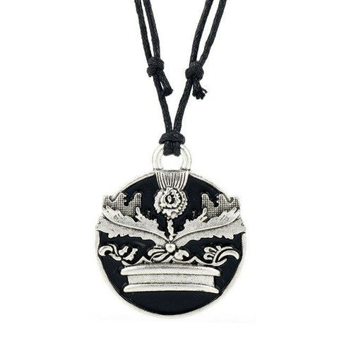 Celtic  Scottish black enamel Thistle  Necklace with extendable black cord