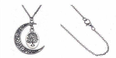 Celtic Tree of Life in Crescent Moon Necklace with 70 cm chain 27.5 in