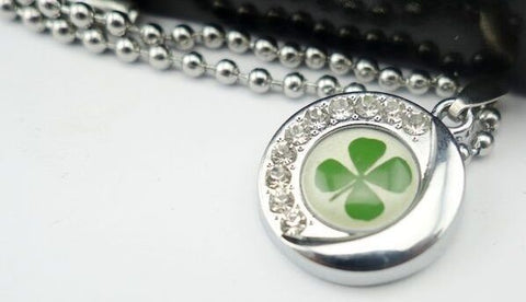 Real Four Leaf Clover with Rhinestones and 26 inch stainless chain