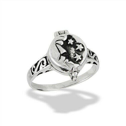 Sterling Silver Moon And Stars Poison Ring (Opens)