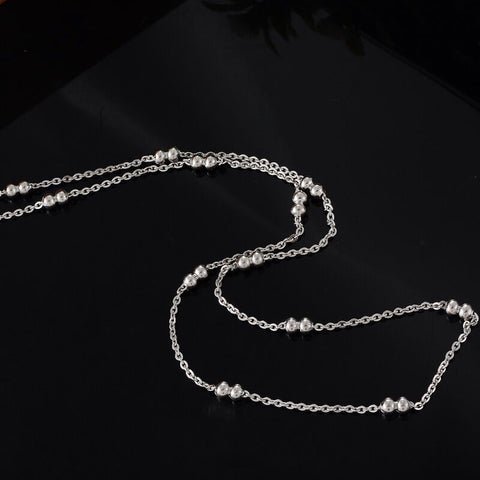 Stainless Steel 19.5 Inch Flat Curb Double Ball  Chain Necklace